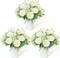 Wedding Table Centerpiece Set of 3 – Small Artificial Floral Arrangements with 6 Silk Rose Bouquets & 3 Metal Pot Silk Flower Vases for Wedding Party, Home, Kitchen, Bathroom Décor – Ivory